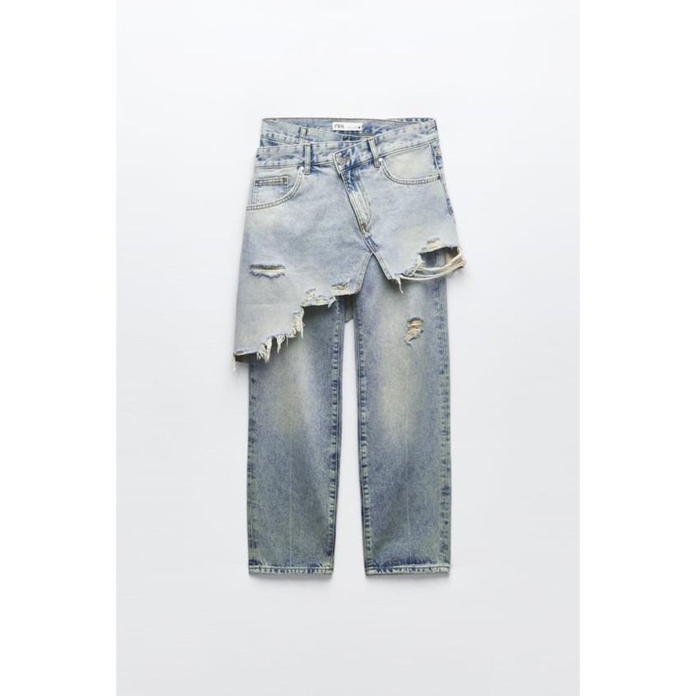Zara Light Blue Distressed Straight-Leg Jeans
